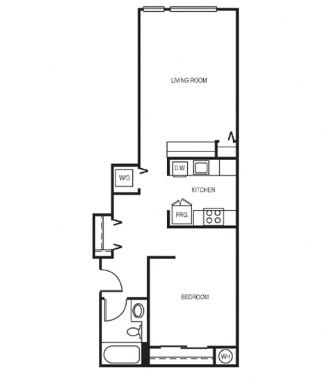 Floor plan for 1 bed, 1 bath, 685 sqft